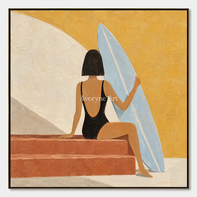 Sunlit Repose: Minimalist Yellow Figure Wall Art — primary