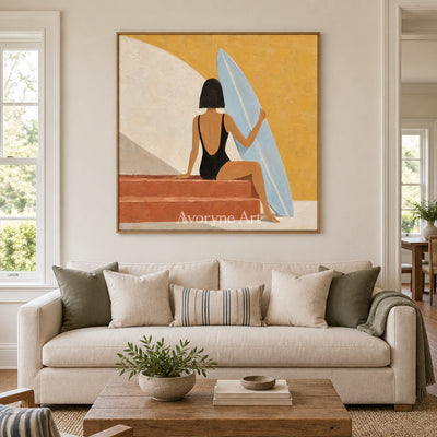 Sunlit Repose: Minimalist Yellow Figure Wall Art — villa wood