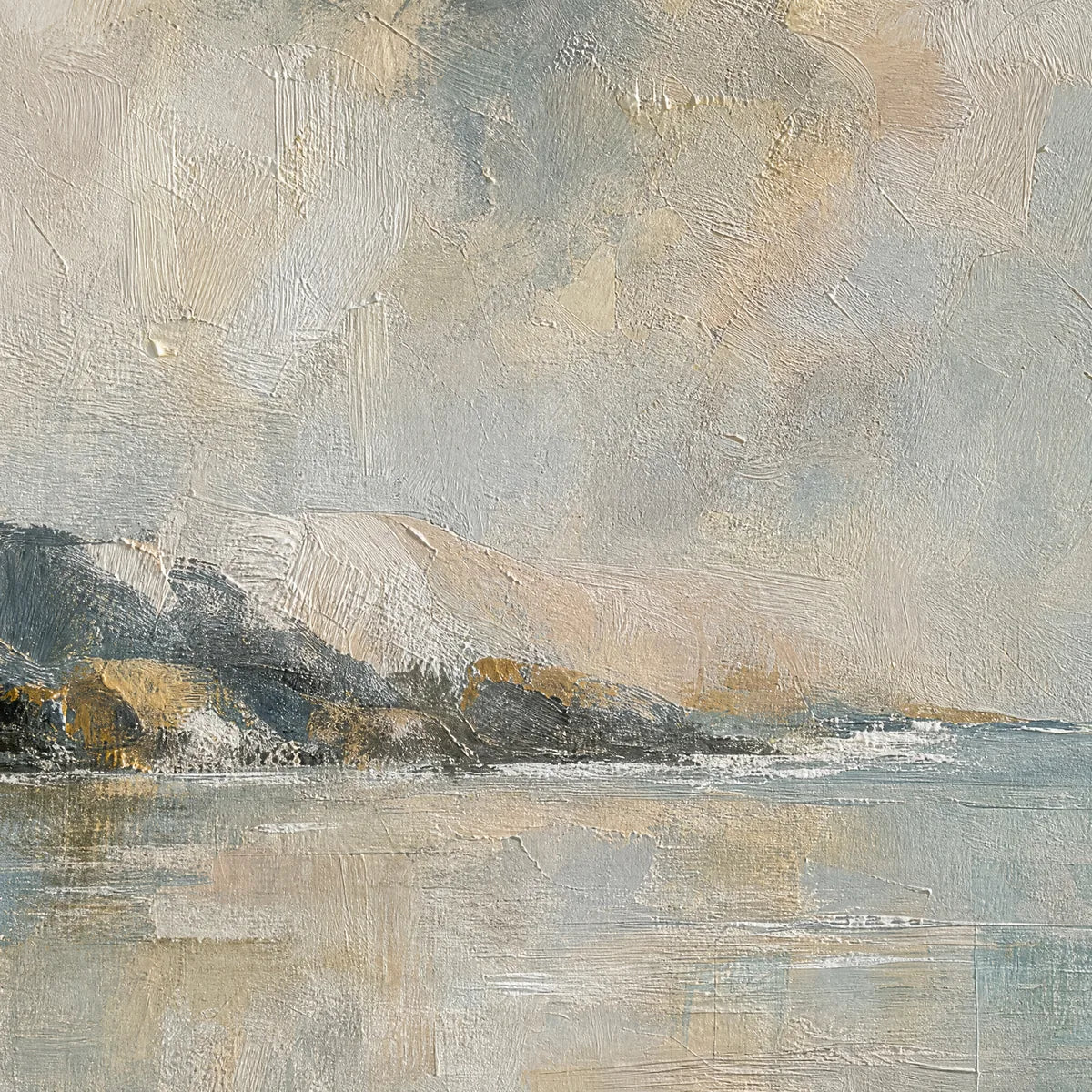 Misty Shore: Blue Coastal Wall Art - detail