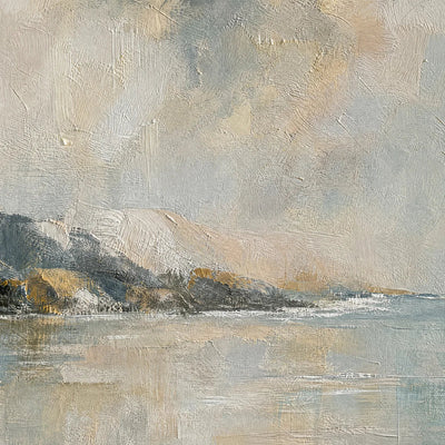 Misty Shore: Blue Coastal Wall Art - detail