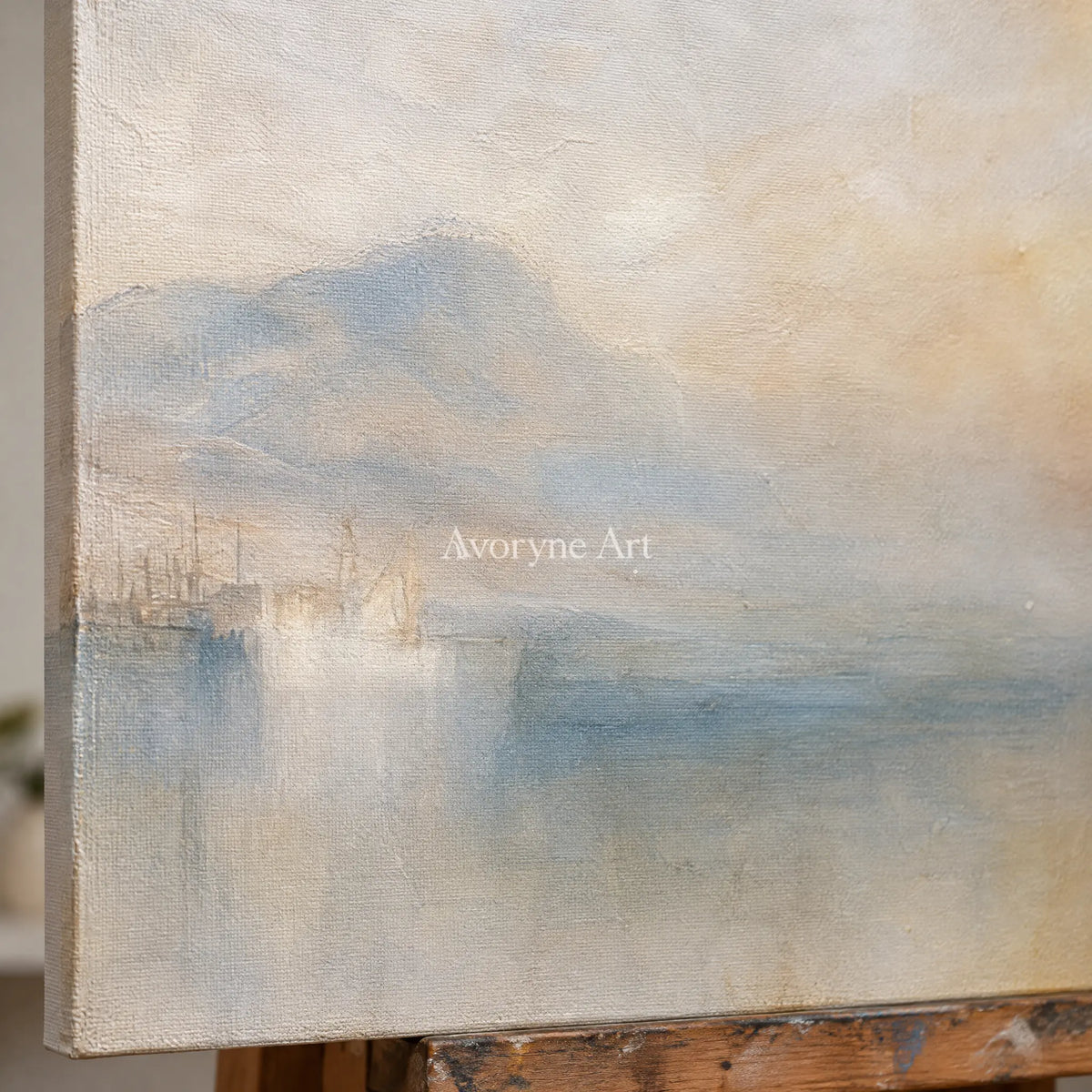 Ivory Open Cadence: Misty Water Landscape — detail easel