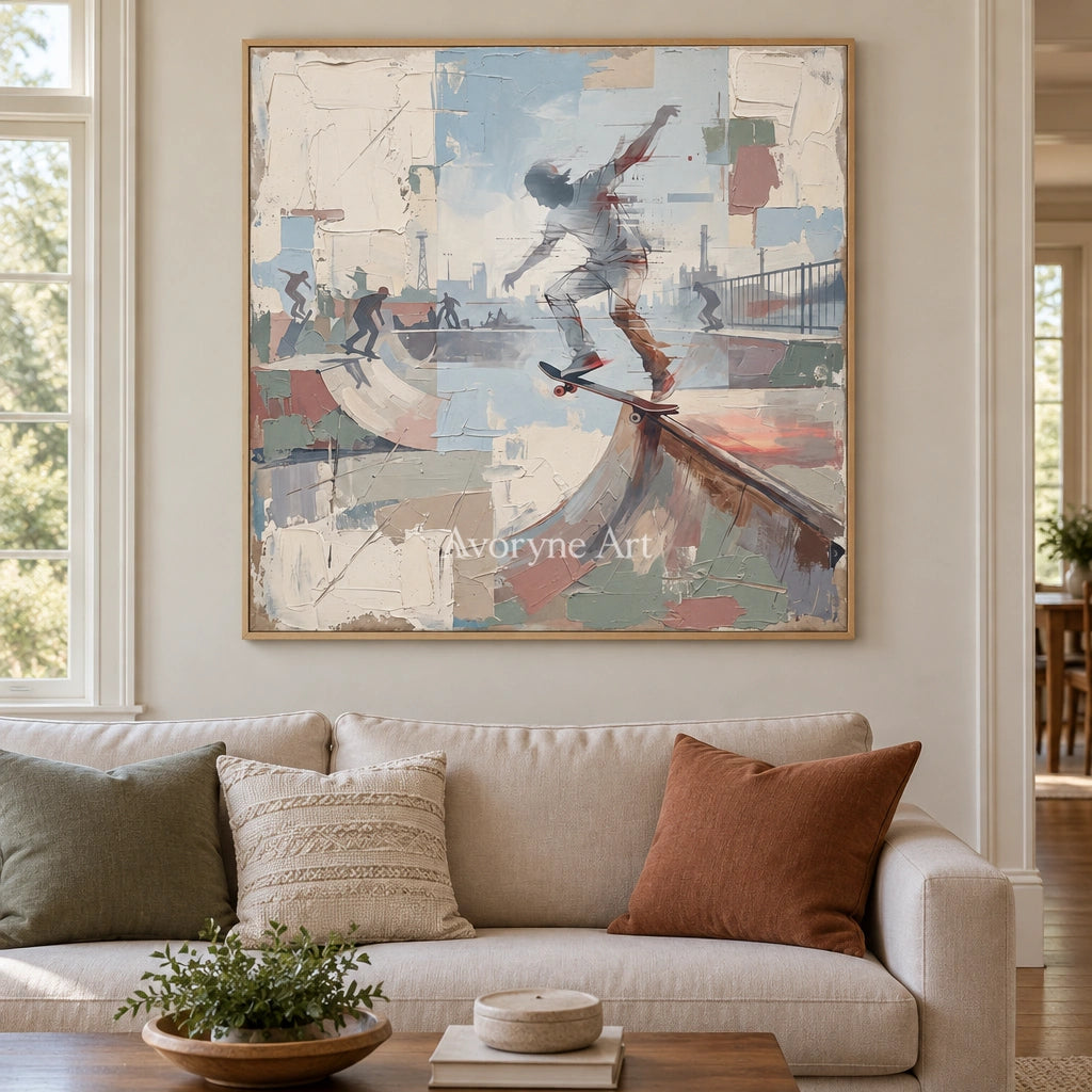 Faint Story motion figure wall art with a wood frame in a villa living space