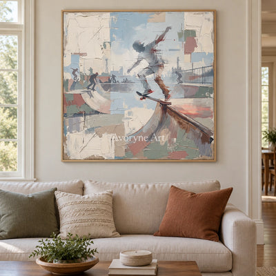 Faint Story motion figure wall art with a wood frame in a villa living space