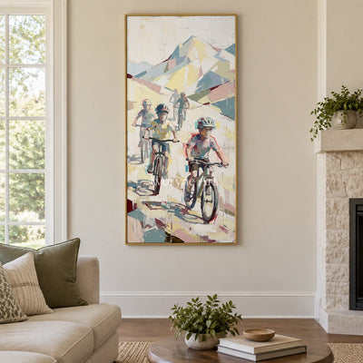 Faint Vista motion figure wall art with a gold frame hanging in a living room