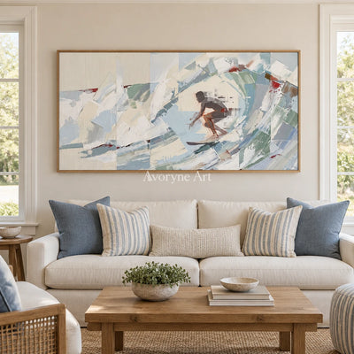 Faint Current motion figure wall art with a wood frame in a villa living space