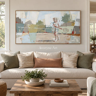 Faint Reverberation motion figure wall art with a wood frame in a villa living space