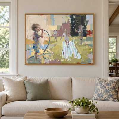 Faint Dialogue motion figure wall art with a wood frame in a villa living space