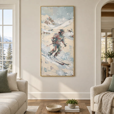 Warm Cadence motion figure wall art with a gold frame hanging in a living room