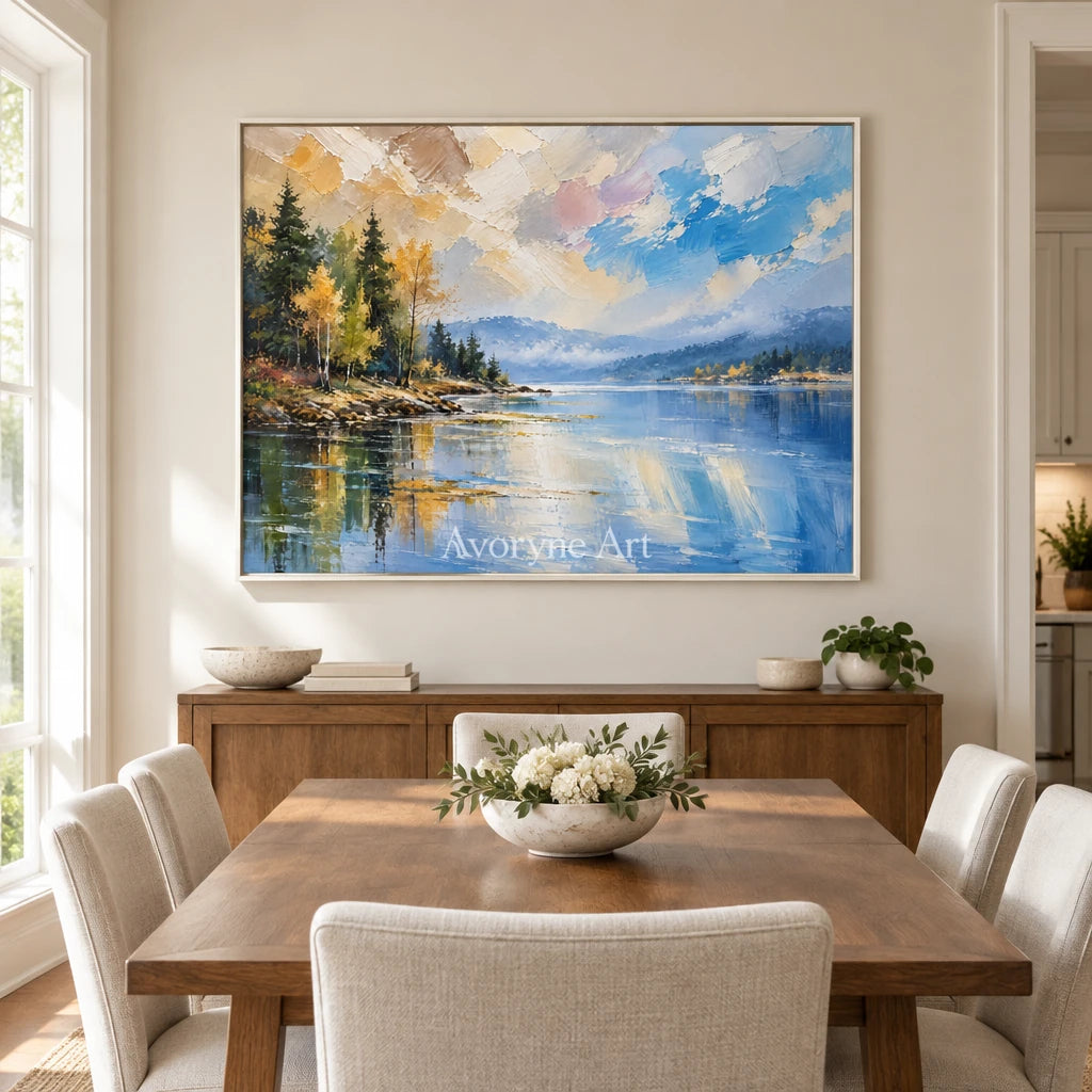 Pinewater: Mountain Lake Landscape Wall Art — dining white
