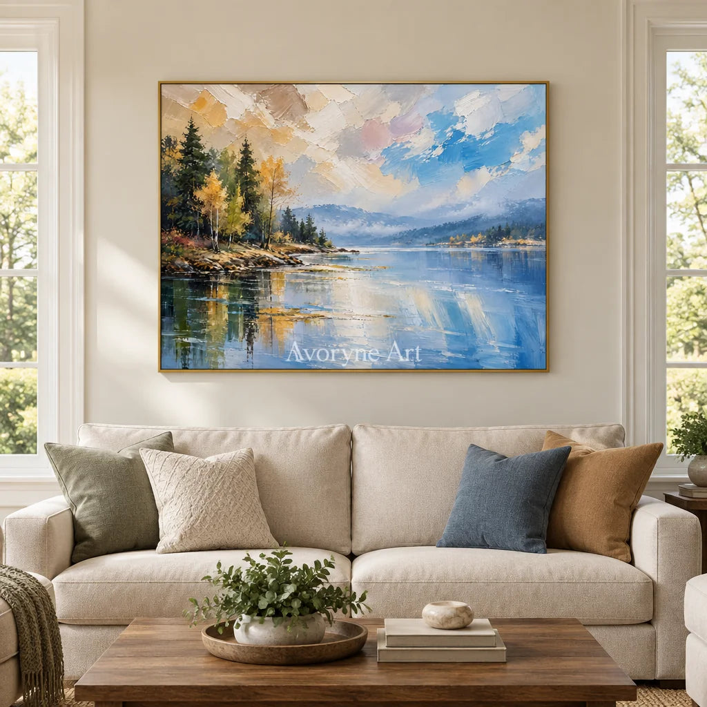 Pinewater: Mountain Lake Landscape Wall Art — living gold