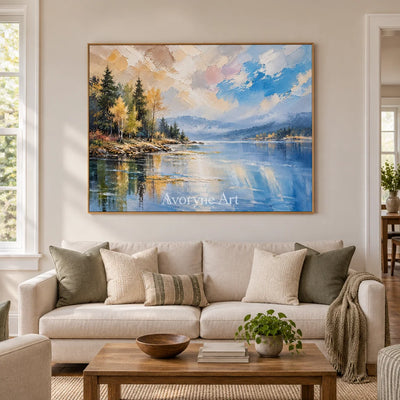 Pinewater: Mountain Lake Landscape Wall Art — villa wood