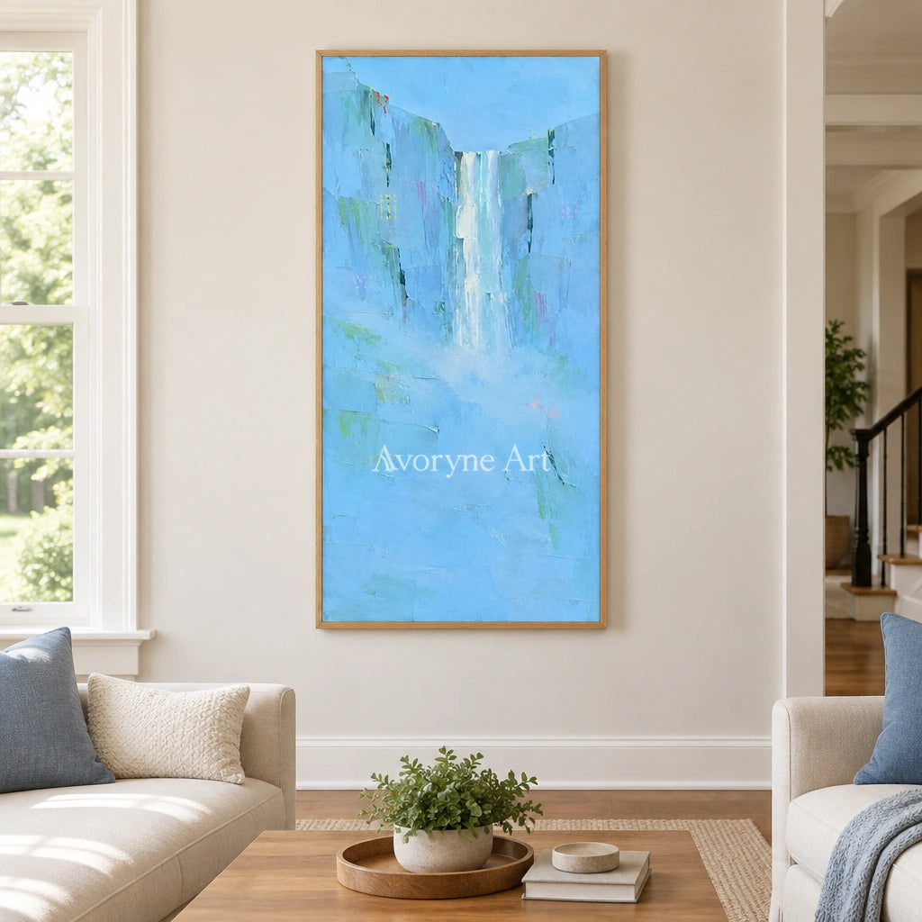 Tender Mosaic mountain landscape wall art with a wood frame in a villa living space