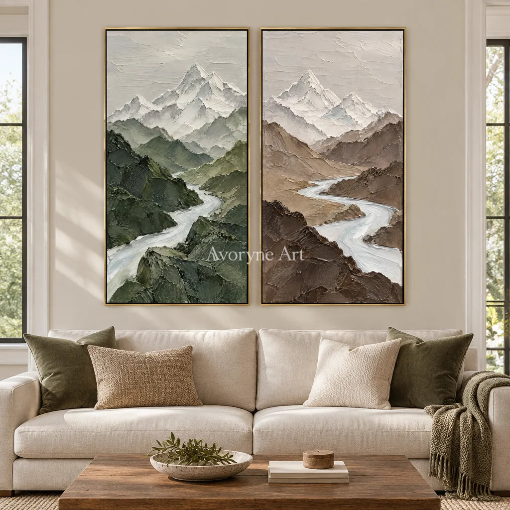 Alpine Pair: Mountain Landscape Diptych Wall Art — living gold