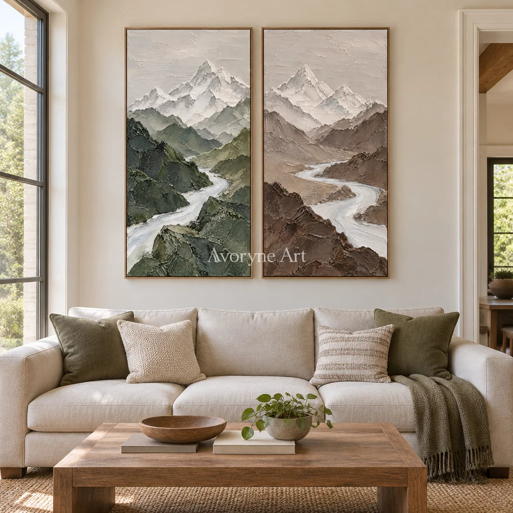 Alpine Pair: Mountain Landscape Diptych Wall Art — villa wood