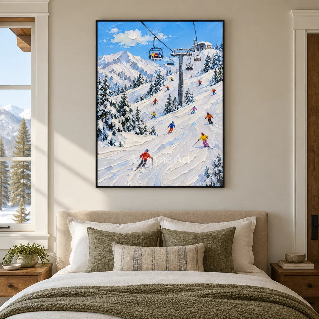 Liftline: Mountain Ski Landscape Wall Art — bedroom black