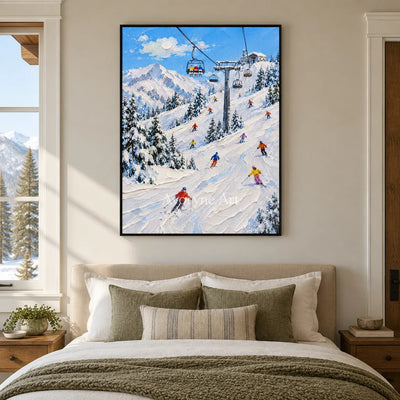 Liftline: Mountain Ski Landscape Wall Art — bedroom black