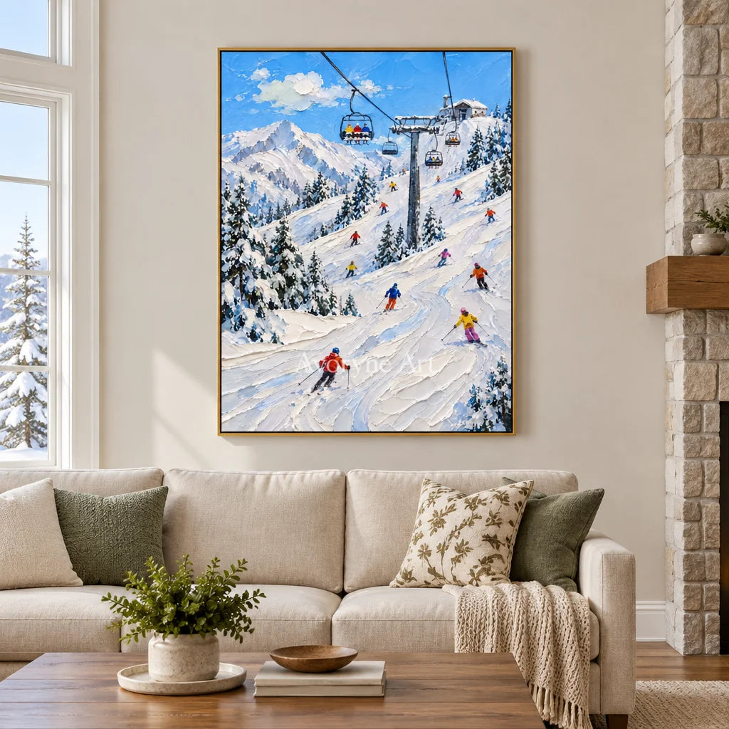 Liftline: Mountain Ski Landscape Wall Art — living gold