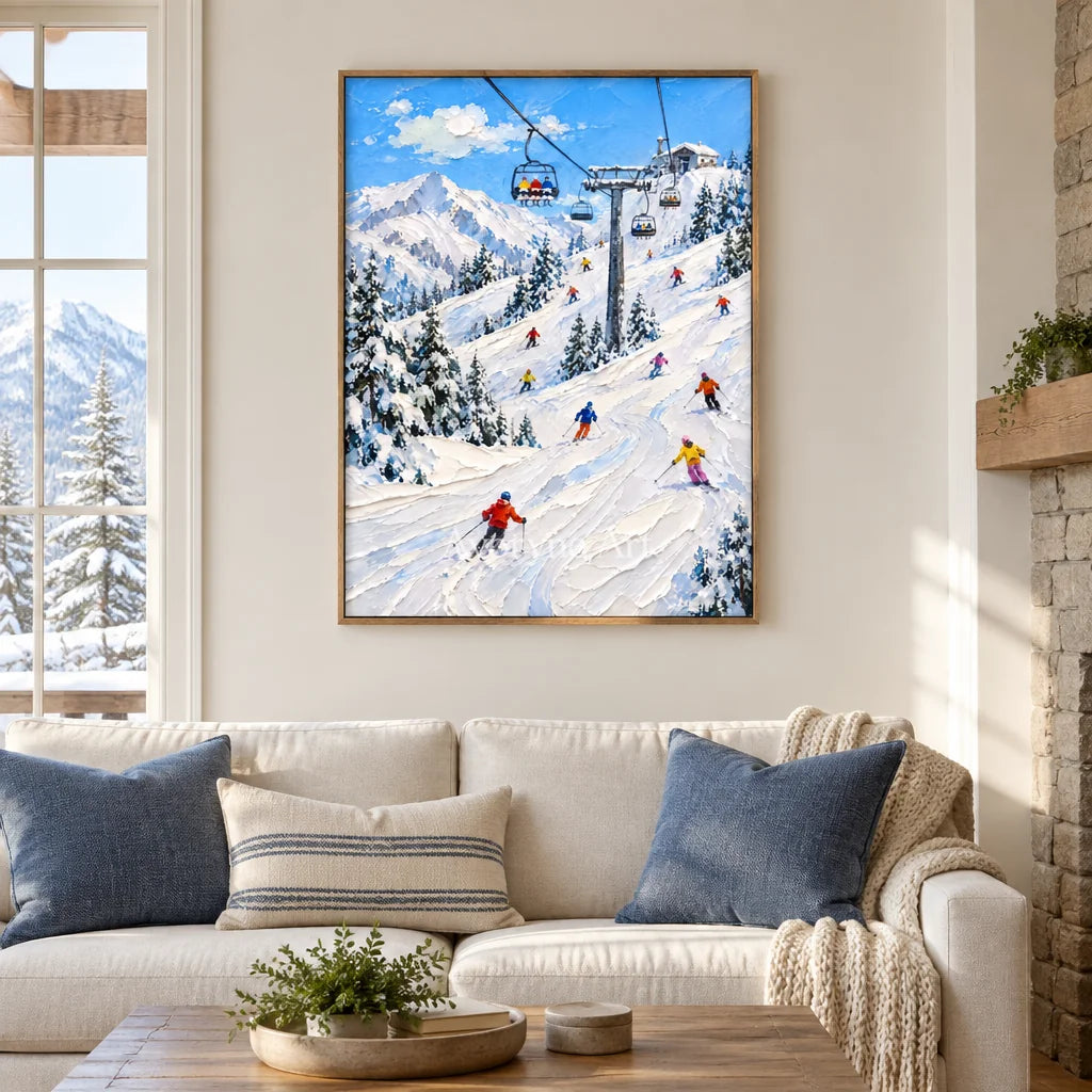 Liftline: Mountain Ski Landscape Wall Art — villa wood