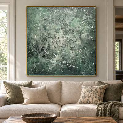 Mossbound Threads: Muted Green Textured Abstract Wall Art — living gold