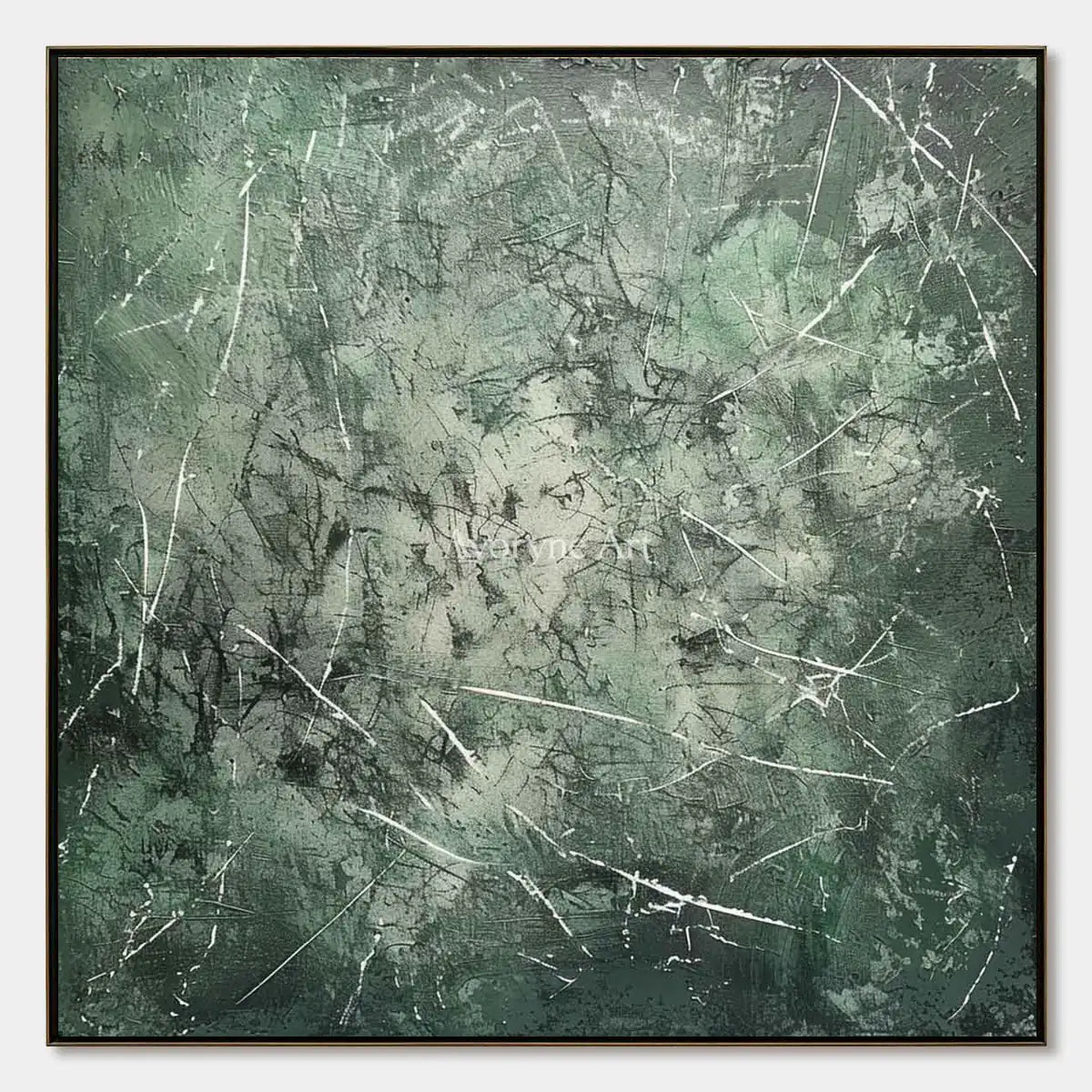 Mossbound Threads: Muted Green Textured Abstract Wall Art — primary