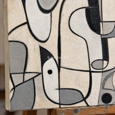 Close-up of the hand-painted texture of Woven Reverie muted organic abstract wall art on an easel
