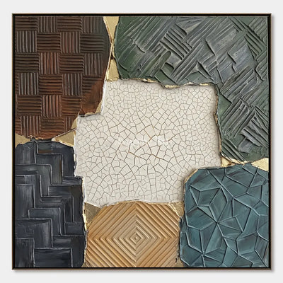 Mineral Cadence, hand-painted muted patchwork texture wall art by Min-Jun Park
