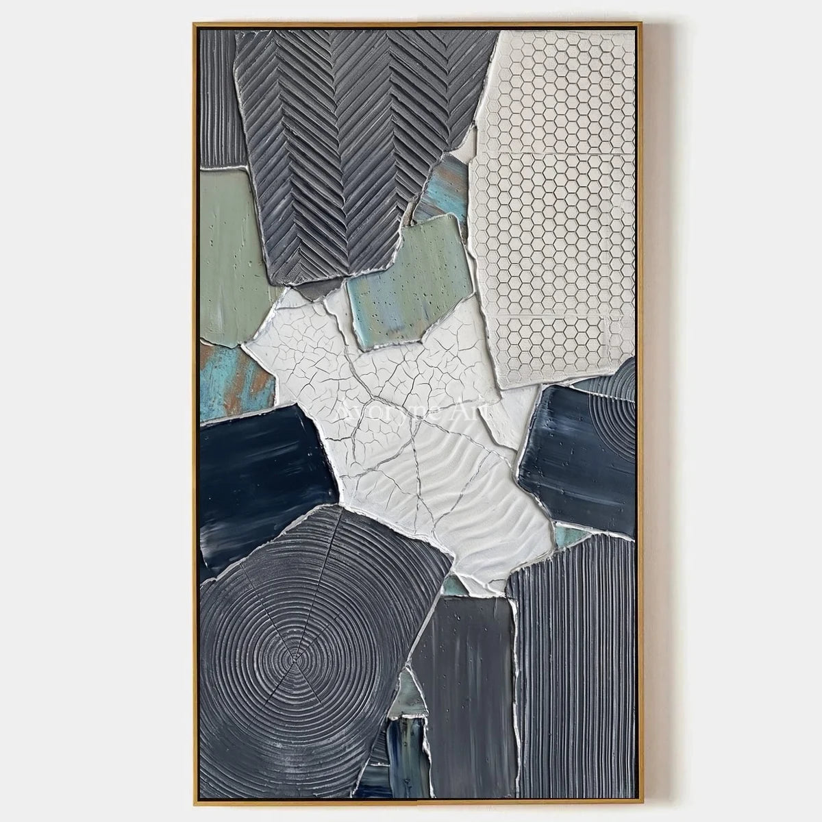 Mineral Memory, hand-painted muted patchwork texture wall art by Min-Jun Park