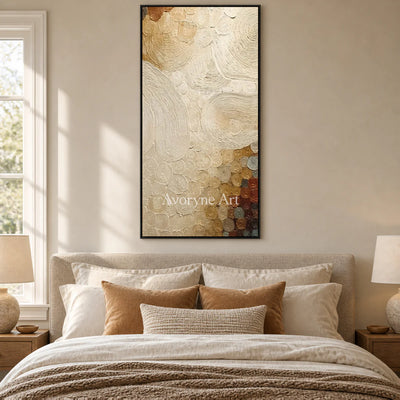 A Narrow Constellation: Narrow Beige Textured Abstract Wall Art — bedroom black
