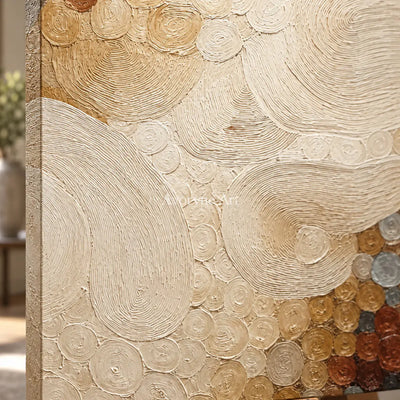 A Narrow Constellation: Narrow Beige Textured Abstract Wall Art — detail easel