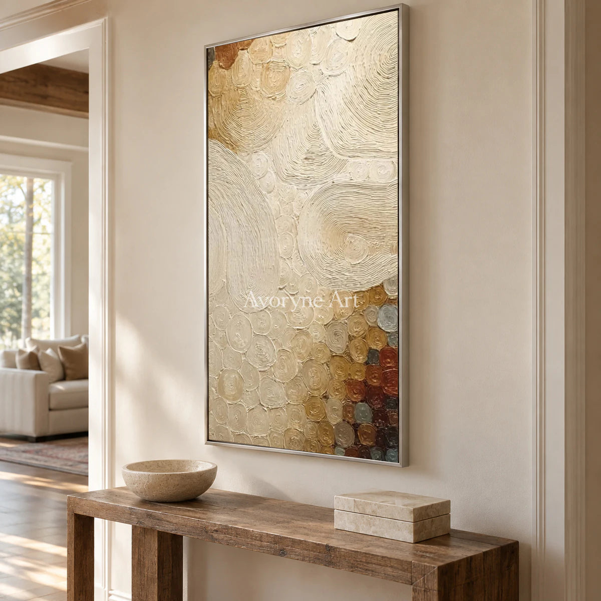 A Narrow Constellation: Narrow Beige Textured Abstract Wall Art — entry silver