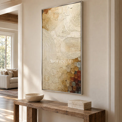 A Narrow Constellation: Narrow Beige Textured Abstract Wall Art — entry silver