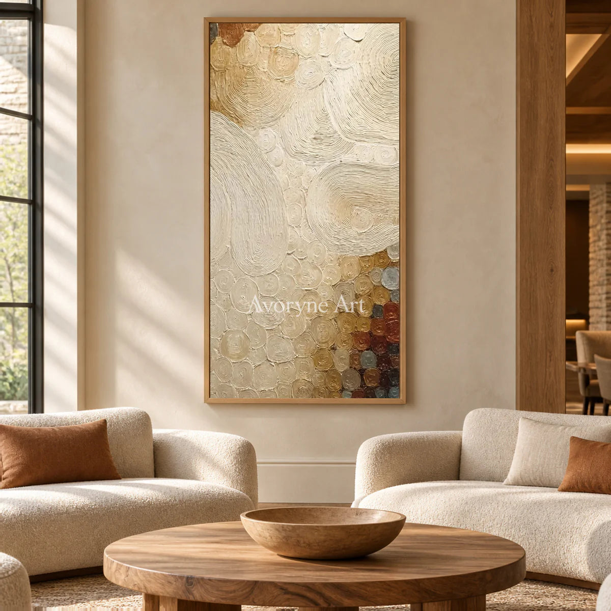 A Narrow Constellation: Narrow Beige Textured Abstract Wall Art — hotel wood