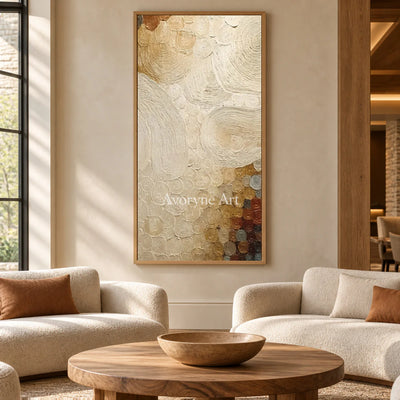 A Narrow Constellation: Narrow Beige Textured Abstract Wall Art — hotel wood