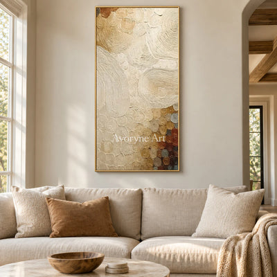 A Narrow Constellation: Narrow Beige Textured Abstract Wall Art — living gold