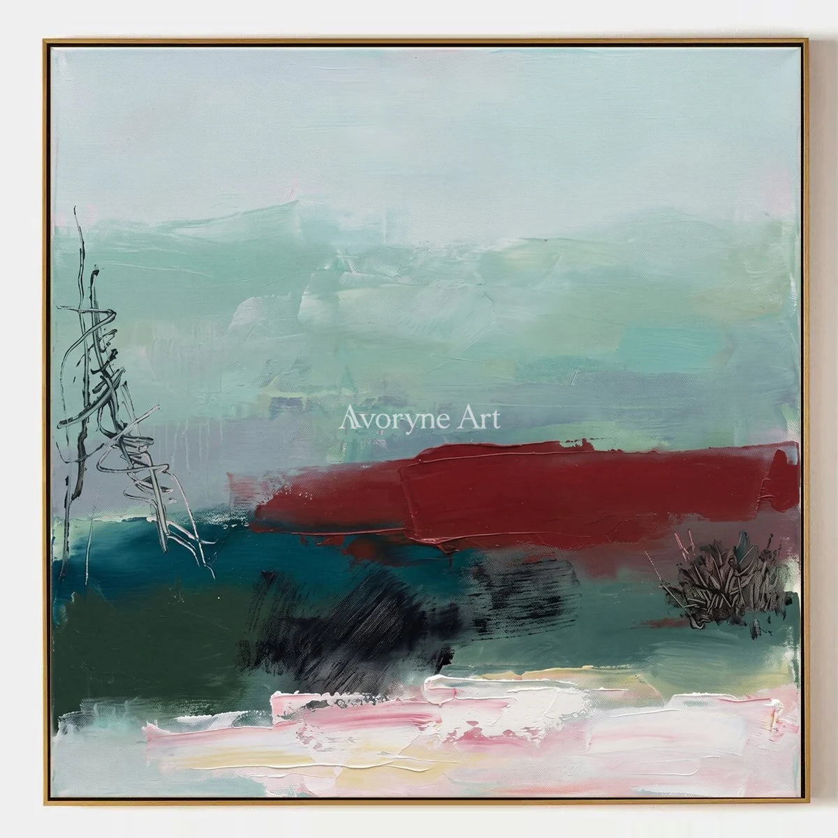 Pale Horizon, hand-painted nature brushwork wall art by Isabelle Marchand