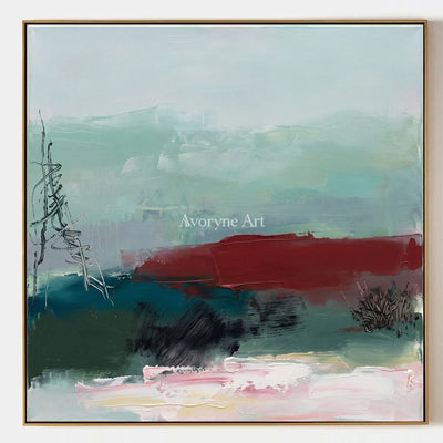 Pale Horizon, hand-painted nature brushwork wall art by Isabelle Marchand