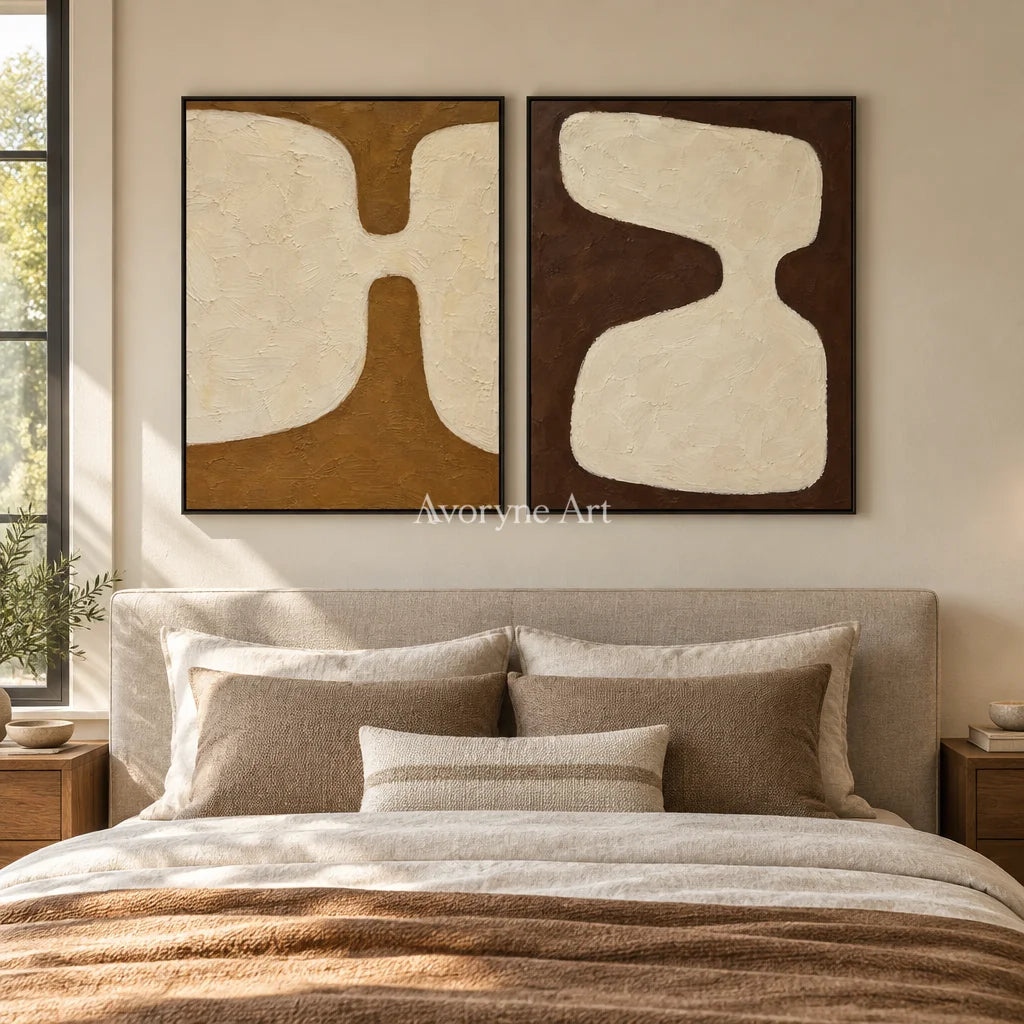 Earth Echoes: Neutral Abstract Diptych Wall Art — bedroom black