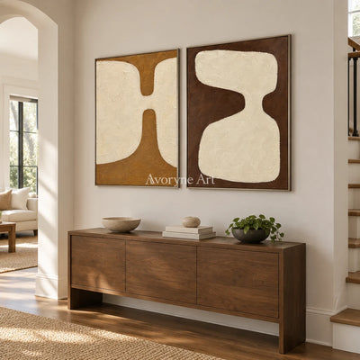 Earth Echoes: Neutral Abstract Diptych Wall Art — entry silver
