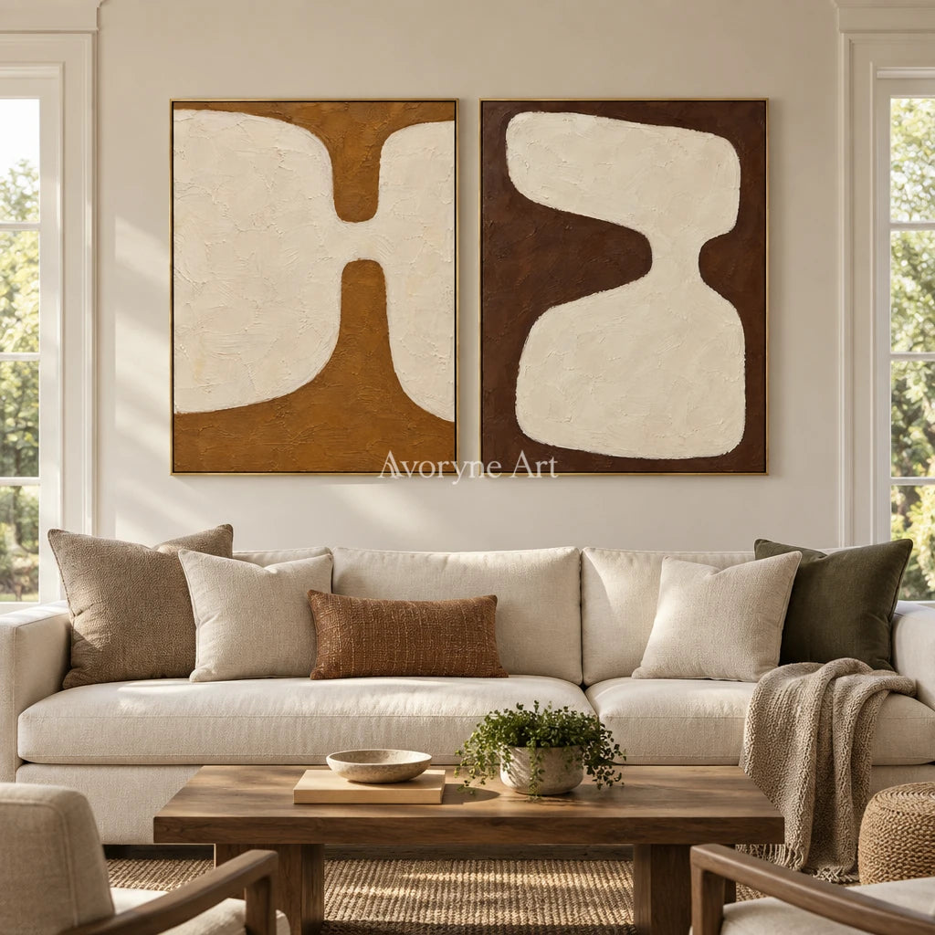 Earth Echoes: Neutral Abstract Diptych Wall Art — living gold