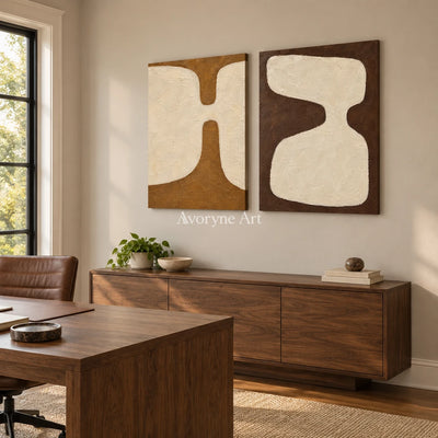 Earth Echoes: Neutral Abstract Diptych Wall Art — office frameless