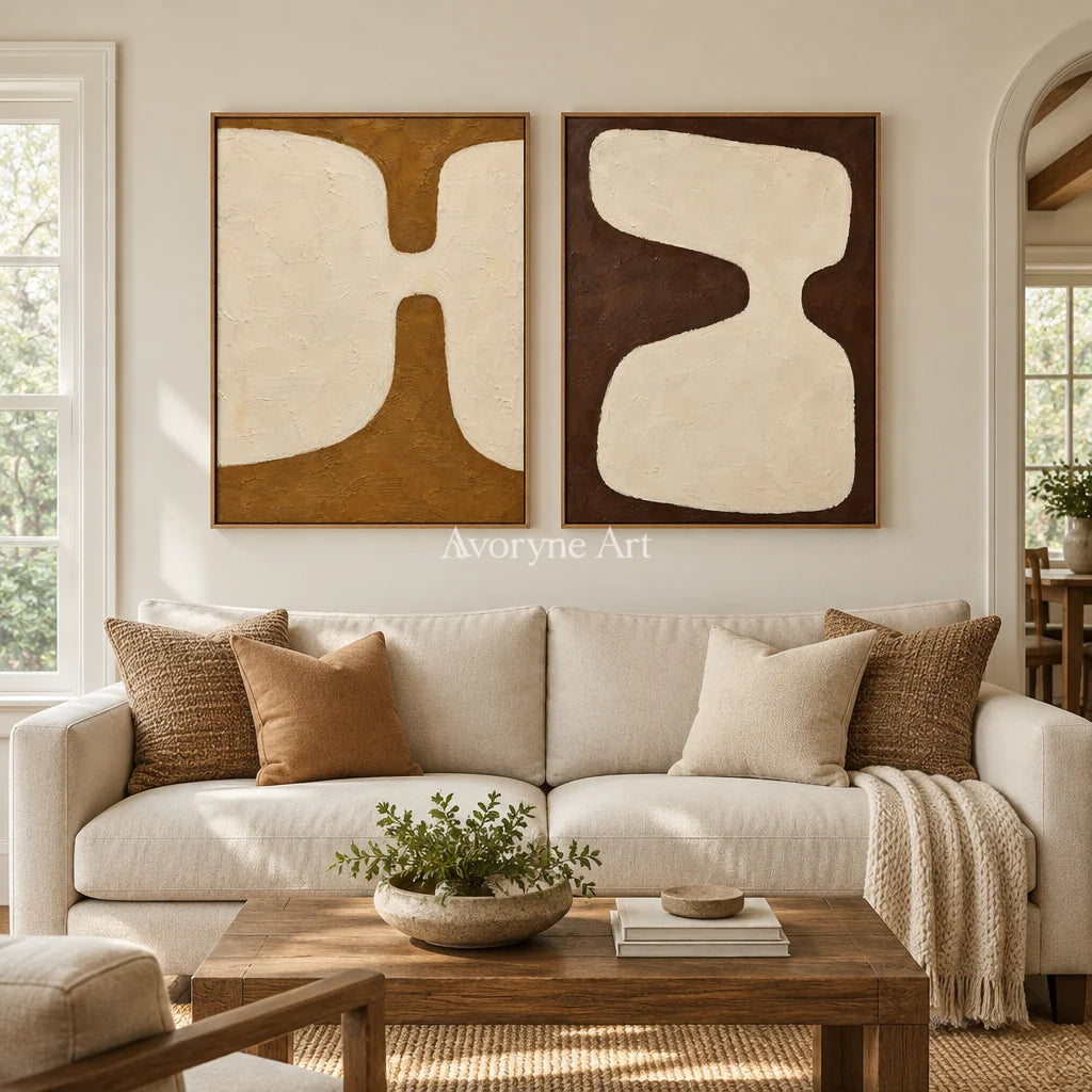 Earth Echoes: Neutral Abstract Diptych Wall Art — villa wood