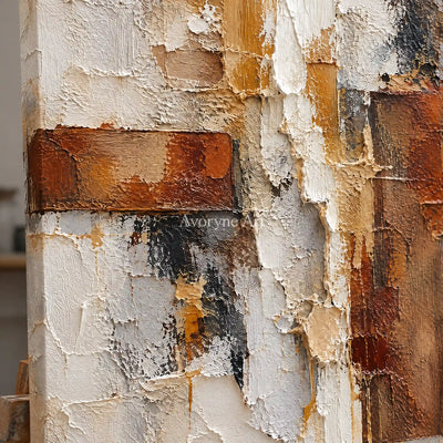 Rust and Chalk: Neutral Abstract Impasto Wall Art — detail easel