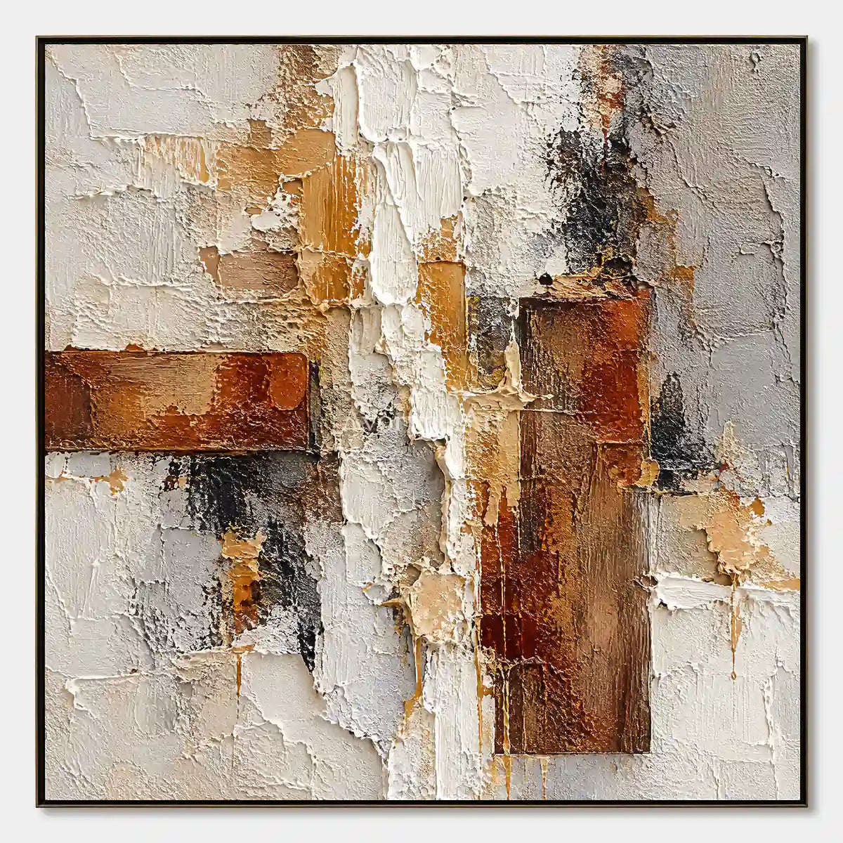 Rust and Chalk: Neutral Abstract Impasto Wall Art — primary