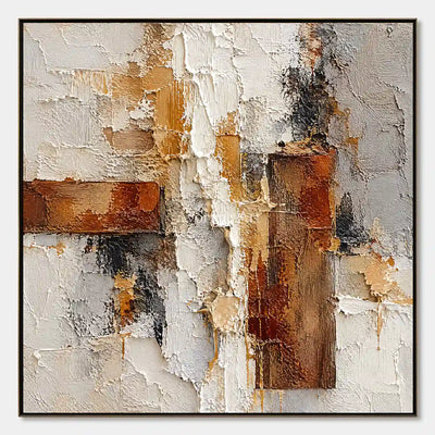 Rust and Chalk: Neutral Abstract Impasto Wall Art — primary