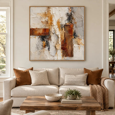 Rust and Chalk: Neutral Abstract Impasto Wall Art — villa wood