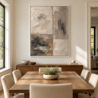 Chalk Divide: Neutral Abstract Texture Wall Art — dining white