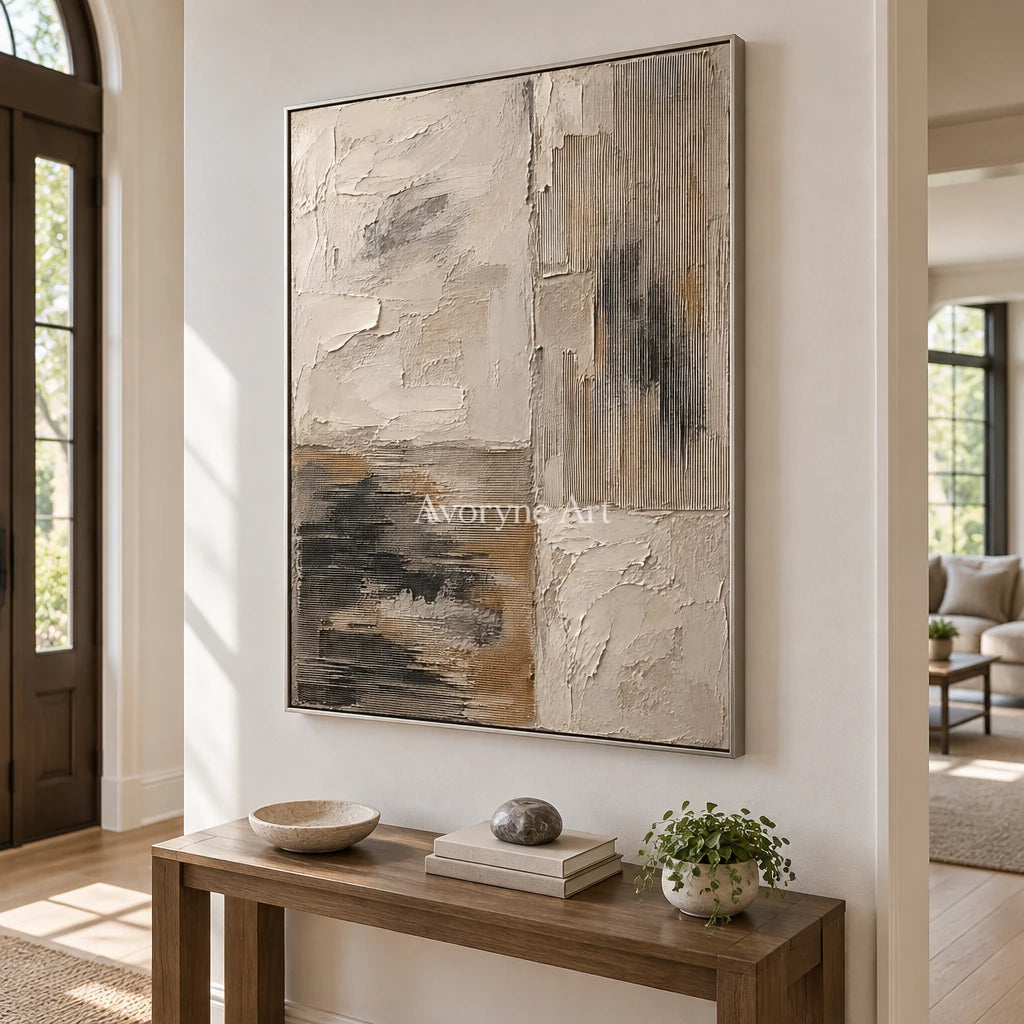 Chalk Divide: Neutral Abstract Texture Wall Art — entry silver