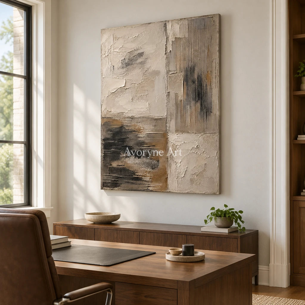 Chalk Divide: Neutral Abstract Texture Wall Art — office frameless