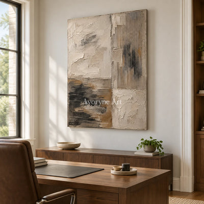 Chalk Divide: Neutral Abstract Texture Wall Art — office frameless