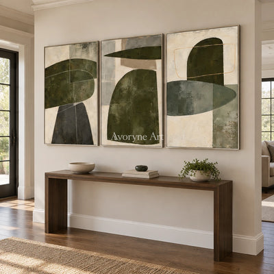 Pebble Cadence: Neutral Abstract Triptych Wall Art — entry silver